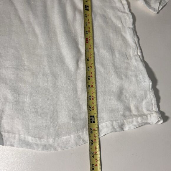 Flax Linen Top Size M White Short Sleeve V Neck Minimal Beach Coastal Lagenlook - Picture 5 of 6
